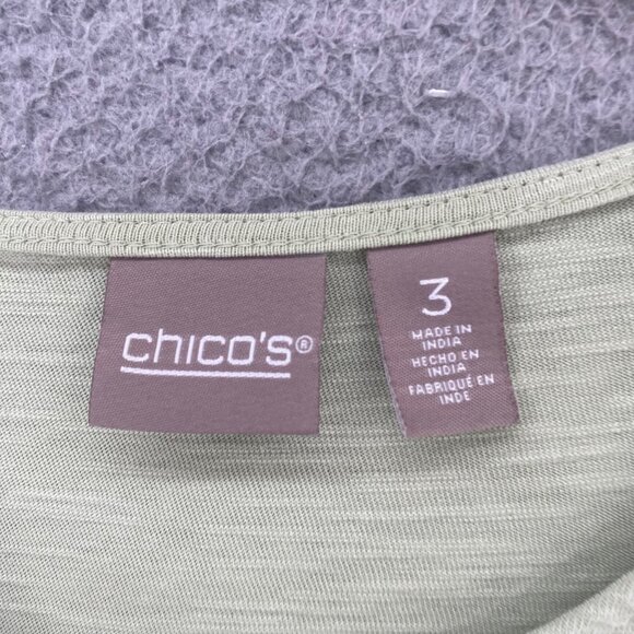 Chicos Top Womens 3 US Extra Large Green Long Sleeve Tunic Stretch Cotton Knit - Picture 5 of 10